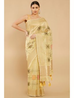 Soch - Women Beige Organza Embroidered Saree with Stitched Blouse