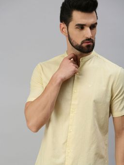 SHOWOFF - Men Casual Cotton Solid Slim Fit Shirts-yellow