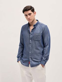The Bear House - Men's Cotton Blue Slim Fit Casual Shirt