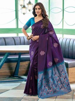 Anjaneya Sarees - Purple Woven Designer Banarasi Silk Kanjivaram Saree with Unstitched Blouse