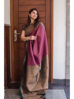 Anjaneya Sarees - Purple Woven Designer Banarasi Silk Kanjivaram Saree with Unstitched Blouse