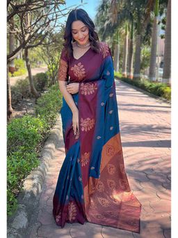 Anjaneya Sarees - Blue Woven Designer Banarasi Silk Kanjivaram Saree with Unstitched Blouse