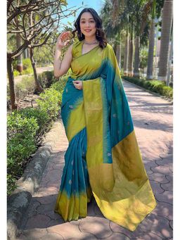 Anjaneya Sarees - Green Woven Designer Banarasi Silk Kanjivaram Saree with Unstitched Blouse