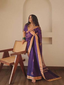 Anjaneya Sarees - Purple Woven Designer Banarasi Silk Kanjivaram Saree with Unstitched Blouse