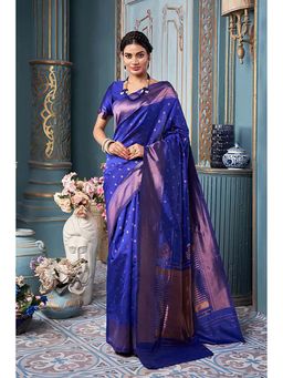 Anjaneya Sarees - Blue Woven Designer Banarasi Silk Kanjivaram Saree with Unstitched Blouse