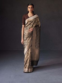 Anjaneya Sarees - Brown Woven Designer Banarasi Silk Kanjivaram Saree with Unstitched Blouse