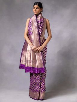 Anjaneya Sarees - Purple Woven Designer Banarasi Silk Kanjivaram Saree with Unstitched Blouse