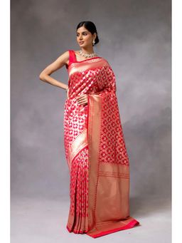 Anjaneya Sarees - Red Woven Designer Banarasi Silk Kanjivaram Saree with Unstitched Blouse