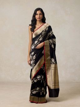 Anjaneya Sarees - Black Woven Designer Banarasi Silk Kanjivaram Saree with Unstitched Blouse