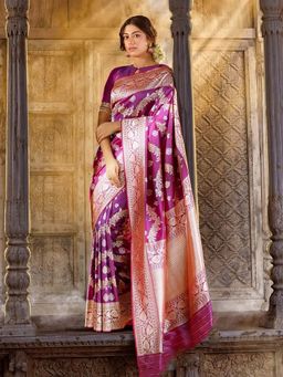Anjaneya Sarees - Pink Woven Designer Banarasi Silk Kanjivaram Saree with Unstitched Blouse