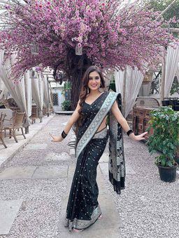 Anjaneya Sarees - Black Woven Designer Banarasi Silk Kanjivaram Saree with Unstitched Blouse