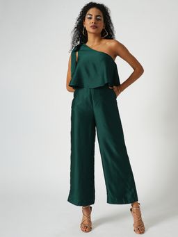 Globus - Women Green Tie-Up One Shoulder Long Party Jumpsuit