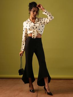 Globus - Black Solid Stretchable Mid-Rise Flared Party Trousers