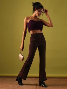 Globus - Wine Mid-Rise Shiny Flared Party Trousers