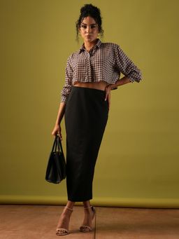 Globus - Black Stretchable High-Rise Back Slit Pencil Midi Skirt