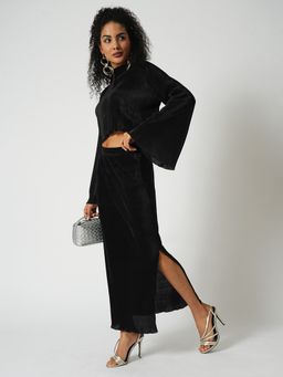 Globus - Women Black Round Neck Bell Sleeves Co-Ord (Set of 2)