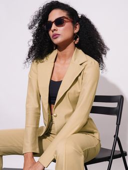 Globus - Beige Notch Lapel Stretchable Curved Hem Open Front Blazer