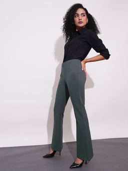 Globus - Women Dark Grey Stretchable Mid-Rise Workwear Bootcut Trouser