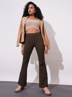 Globus - Women Brown Stretchable Mid-Rise Workwear Bootcut Trouser