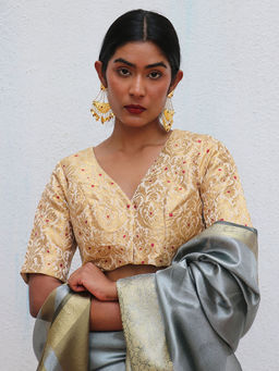 Chidiyaa - Nargiz Mugdha Khimkab Gold Brocade Embroidered Stitched Blouse