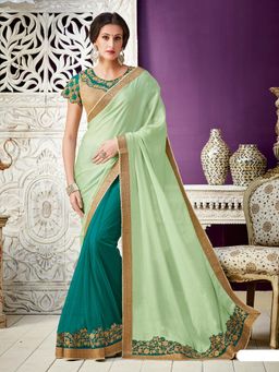 Odette - Green Georgette Net Designer Saree with Unstitched Blouse