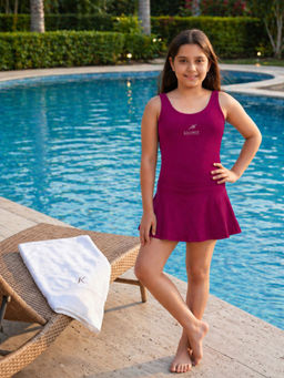 Keepfit - Girls Sleeveless Round Neck Swim Dress with Attached Shorts