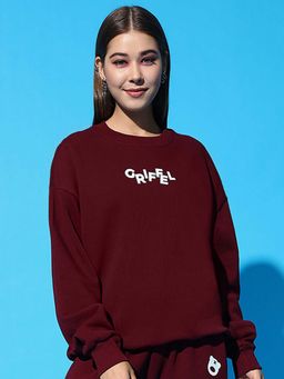 Griffel - Hallicination Round Neck Oversized Maroon Sweatshirt