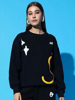 Griffel - Round Neck Oversized Navy Blue Sweatshirt