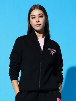 Griffel - Women’S Cotton Fleece Full Sleeve Black Sweatshirt