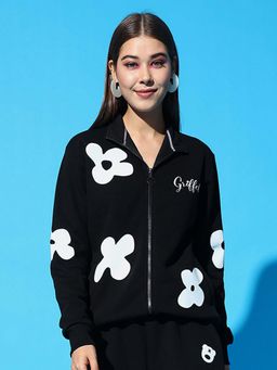 Griffel - Flower Regular Black Zipper Sweatshirt