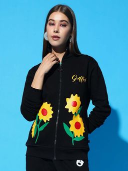 Griffel - Flower Black Zipper Sweatshirt
