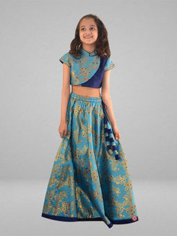 PiccoRicco - Blue Brocade Lehenga with Blouse (Set of 2)