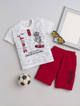 FOURFOLDS - Boys Red T-Shirt & Shorts (Set of 2)