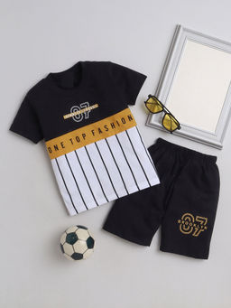 FOURFOLDS - Boys Black T-Shirt & Shorts (Set of 2)