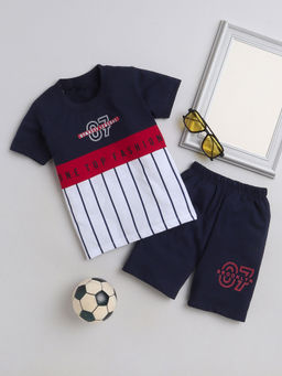 FOURFOLDS - Boys Navy Blue T-Shirt & Shorts (Set of 2)