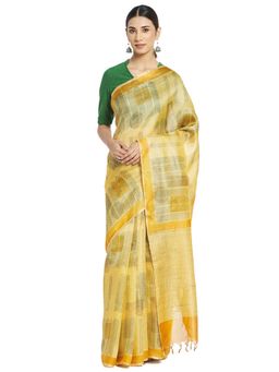 Fabindia - Silk Hand Block Print Sari (Yellow)
