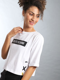 PINACOLADA - Casual Raglan Sleeve Printed Women White Top