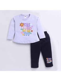 Nottie Planet - Lavender Printed Full Sleeve Round Neck T-Shirt with Pyjama (Set of 2)