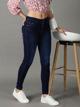 SHOWOFFFF - Women's Stretchable Clean Look Navy Blue Slim Fit Jeans