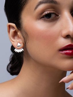 Ethnic Andaz - Silver Triangular Jacket Earrings -Silver