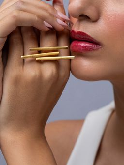 Ethnic Andaz - Golden Layered Line Ring -Gold