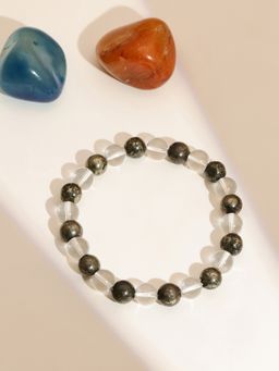 Ruby Raang Studio - Clear Quartz & Pyrite Black & White Beads Bracelet -Multi-Color