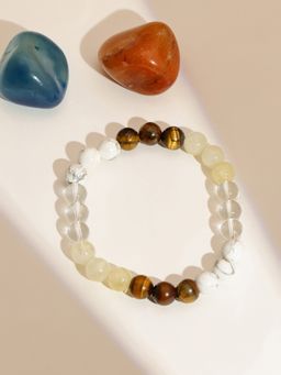 Ruby Raang Studio - Clear Quartz & Tiger Eye Multicoloured Crystal Beads Bracelet -Multi-Color