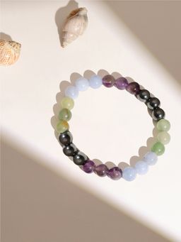 Ruby Raang Studio - Multicoloured Round Crystal Beads Elastic Bracelet