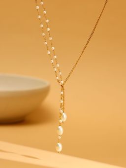 Ruby Raang Studio - Beaded Pearl Drop One-Sided Layered Necklace -White