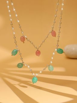 Ruby Raang Studio - Beaded Green & Pink Motif Necklace