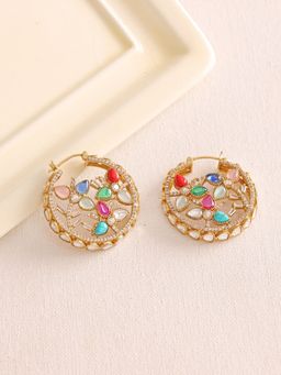Ruby Raang Studio - Navratan Round Earrings -Multi-Color