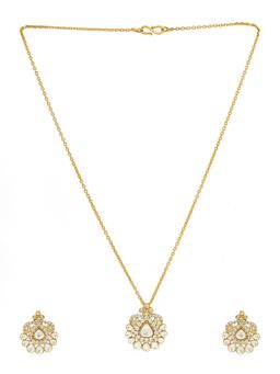 Ruby Raang Studio - Kundan Antique Finish Earrings & Necklace Set -White