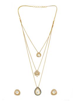 Ruby Raang Studio - Kundan Antique Finish Earrings & Dew Drop Necklace Set -White