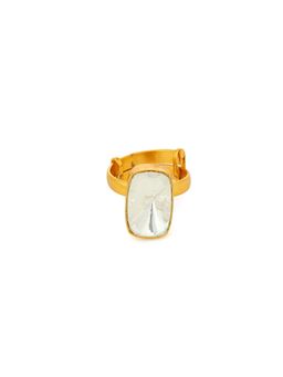 Ruby Raang Studio - Kundan Gold Plated Emarald Cut Ring -White